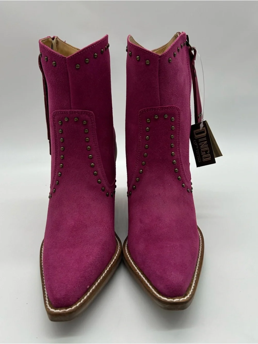 Dingo Pink Suede Ankle Boots Studded Fringe Western Style Sz 8M New With Box
